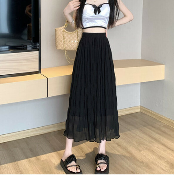 Summer high-waisted midi mesh skirt (black) [Size: S-L] [Contact customer service to confirm the shipping size after placing an order]