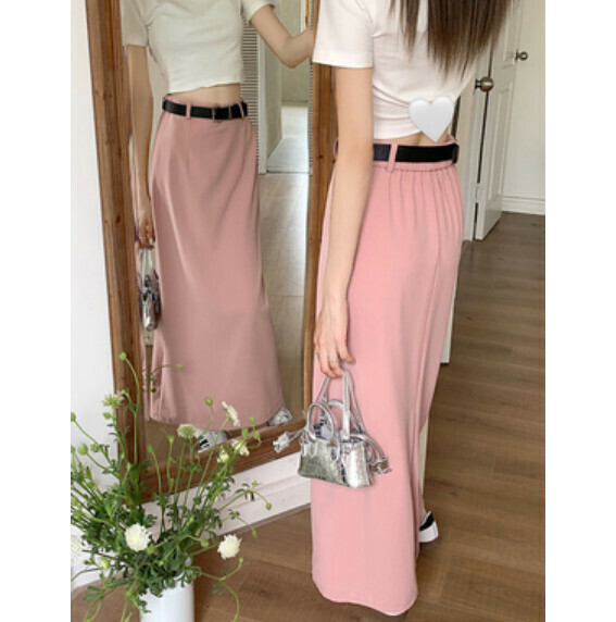 Summer high-waisted A-line rear slit skirt (pink) [Size: S-XL] [Contact customer service to confirm the shipping size after placing an order]