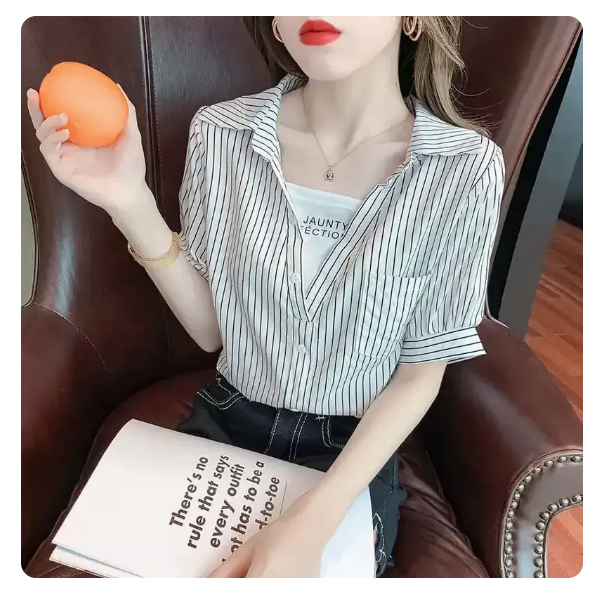 Short-sleeved shirt (white stripe size: S-3XL) (Please contact customer service to confirm the shipping size after placing an order)