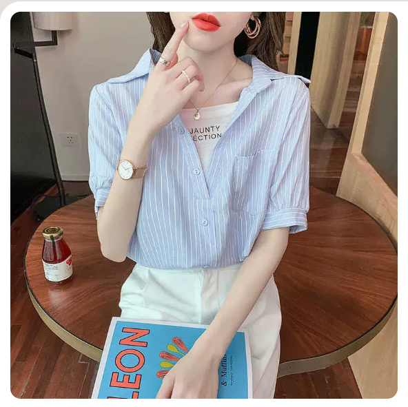 Short-sleeved shirt (blue stripe size: S-3XL) (Please contact customer service to confirm the shipping size after placing an order)