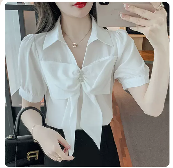 Bow Shirt (White Size: S-3XL) (Please contact customer service to confirm the shipping size after placing an order)