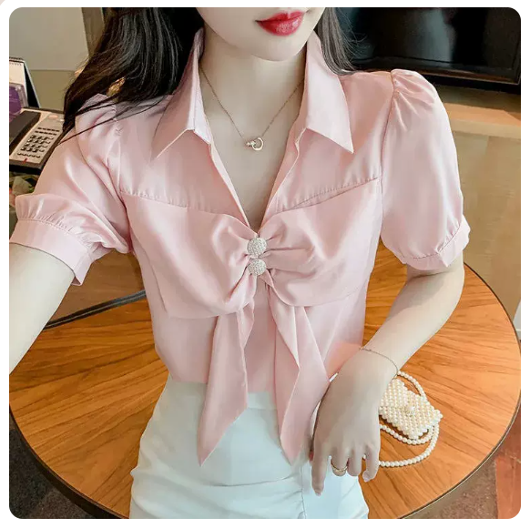 Bow Shirt (Pink Size: S-3XL) (Please contact customer service to confirm the shipping size after placing an order)