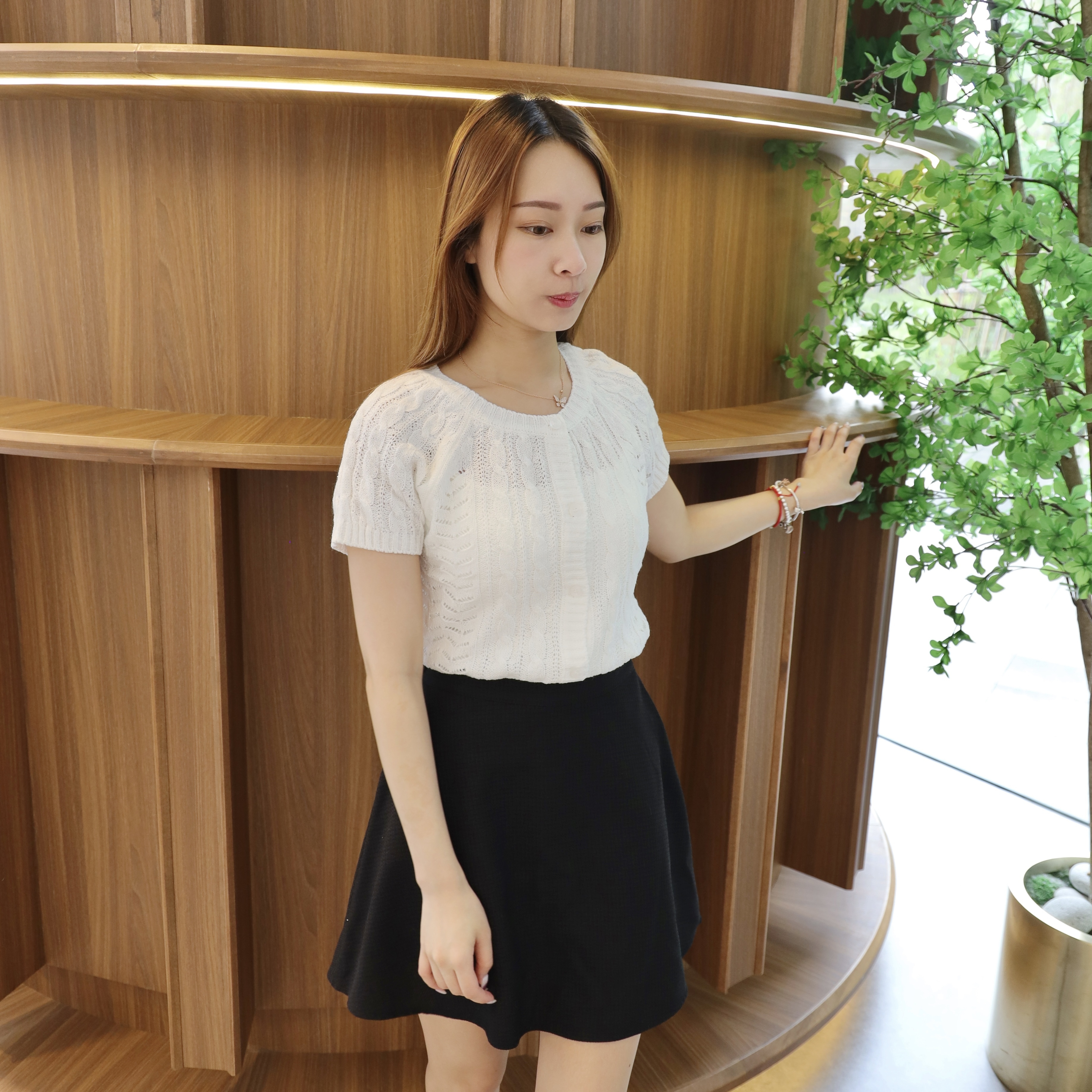 ||TOP490|| 少女圓領鈕扣麻花針織