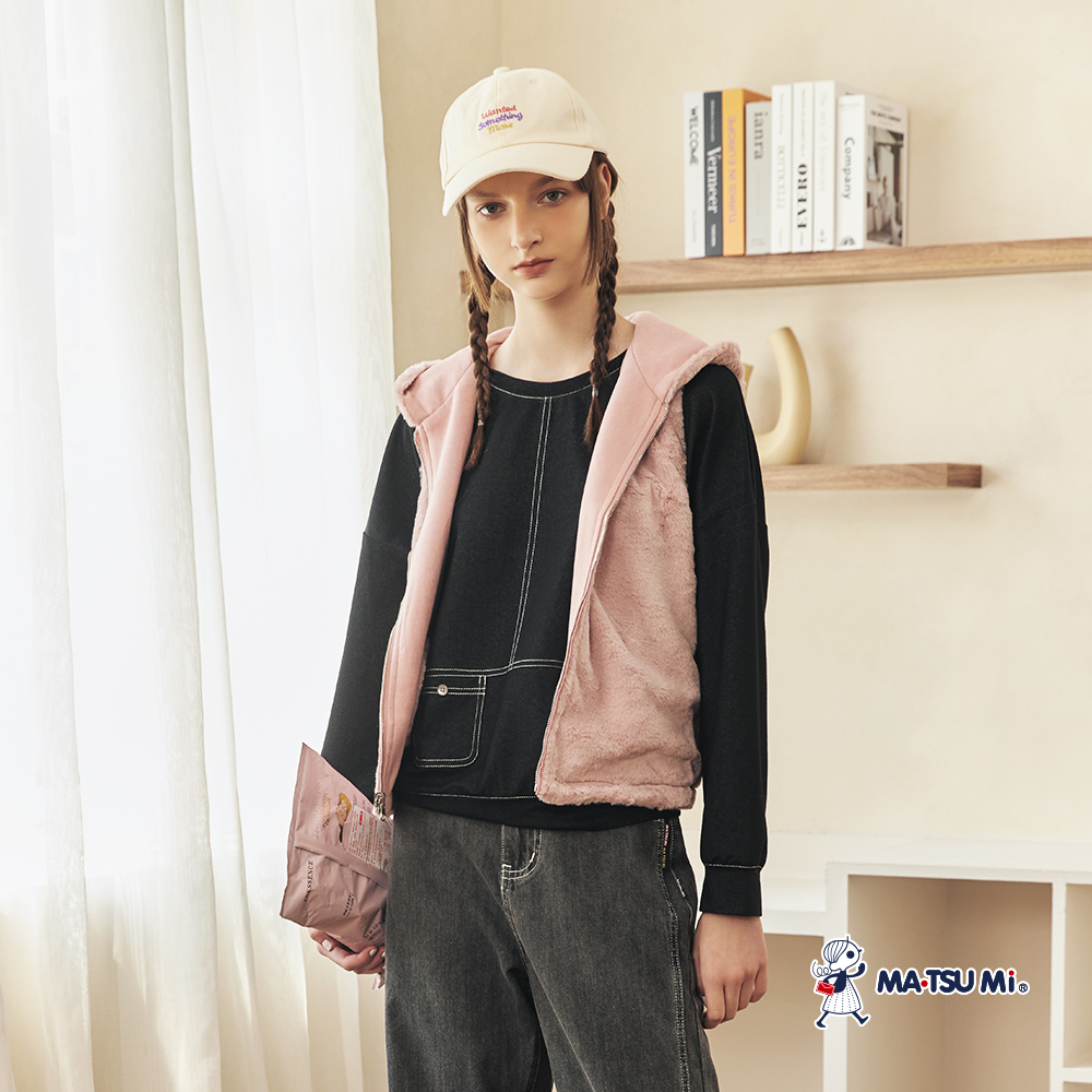 MA‧TSU Mi 仿牛仔落肩撞色線條寬鬆感上衣(深藍.黑)