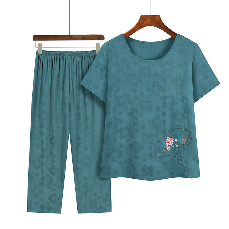 Seniors Short Sleeve Set (XL-4XL 4 Lake Blue) [After placing an order, please contact customer service to confirm the shipping size]