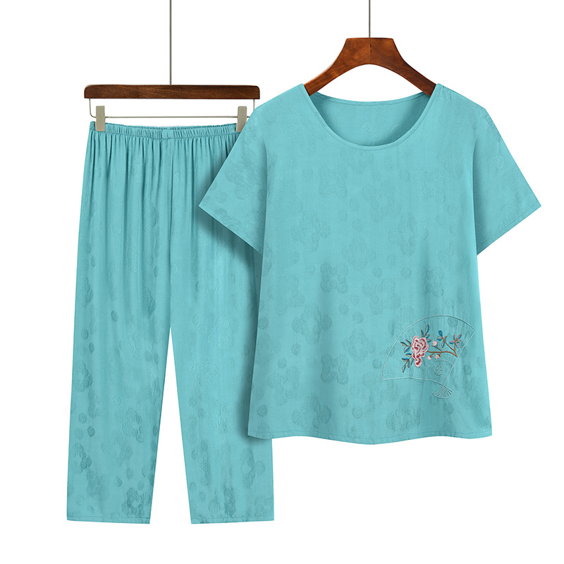 Seniors short-sleeved suit (XL-4XL size 4 sky blue) [After placing an order, please contact customer service to confirm the shipping size]