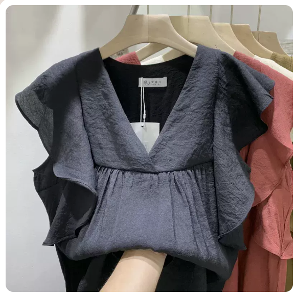 Ruffled Short Sleeve Top (Black Size: S-3XL) (Please contact customer service to confirm the shipping size after placing an order)