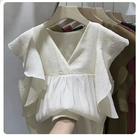 Ruffled Short Sleeve Top (White Size: S-3XL) (Please contact customer service to confirm the shipping size after placing an order)