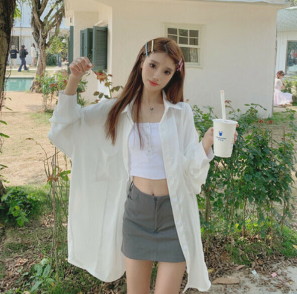Summer loose mid-length shirt (white) [Size: M-XL] [Contact customer service to confirm the shipping size after placing an order]