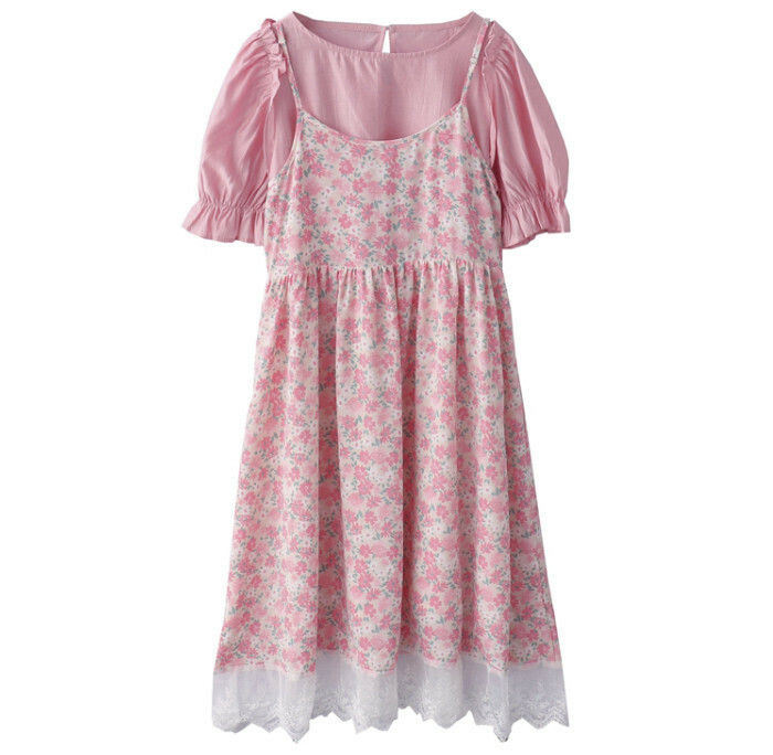 熱賣襯衫+蕾絲吊帶裙【粉色】【S碼-L碼】（下單後請聯絡客服確認發貨尺碼）