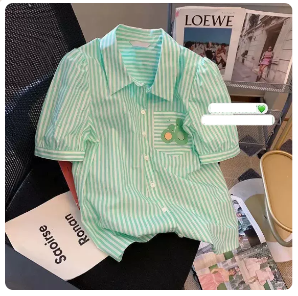 Puff sleeve polo neck top (green size: S-2XL) (Please contact customer service to confirm the shipping size after placing an order)