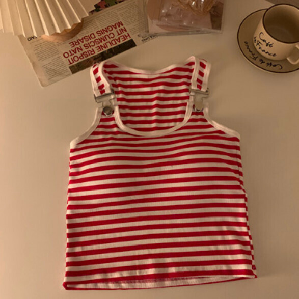 Summer Knitted Vest with Chest Padded (Striped Red & White) [One Size]