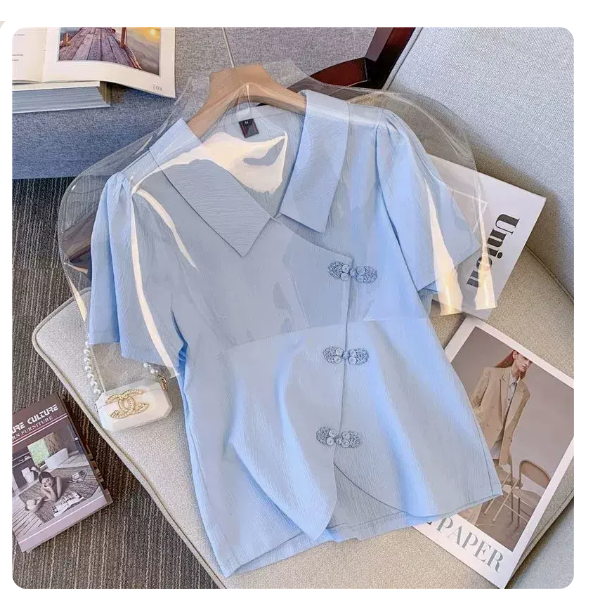 Slim Short Sleeve Shirt (Blue Size: S-XL) (Please contact customer service to confirm the shipping size after placing an order)