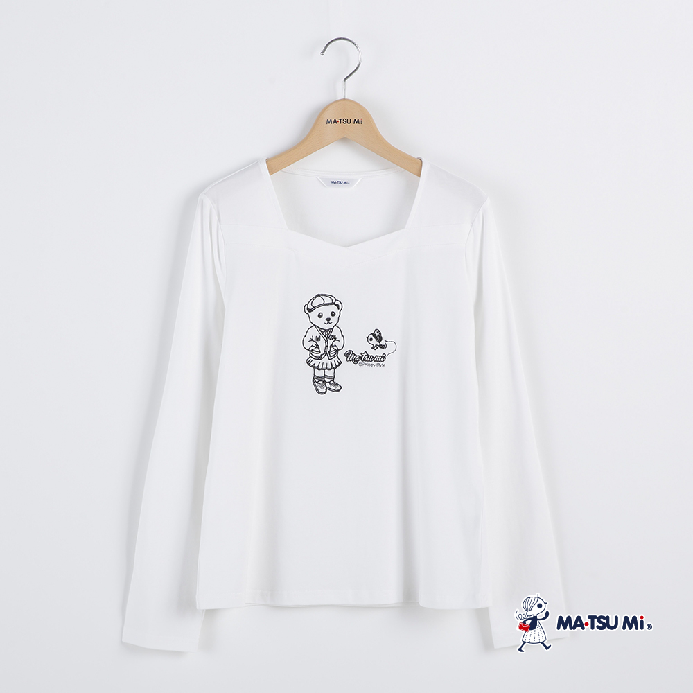 MA‧TSU Mi 造型領口簡約線條感學院熊上衣(深藍.白)