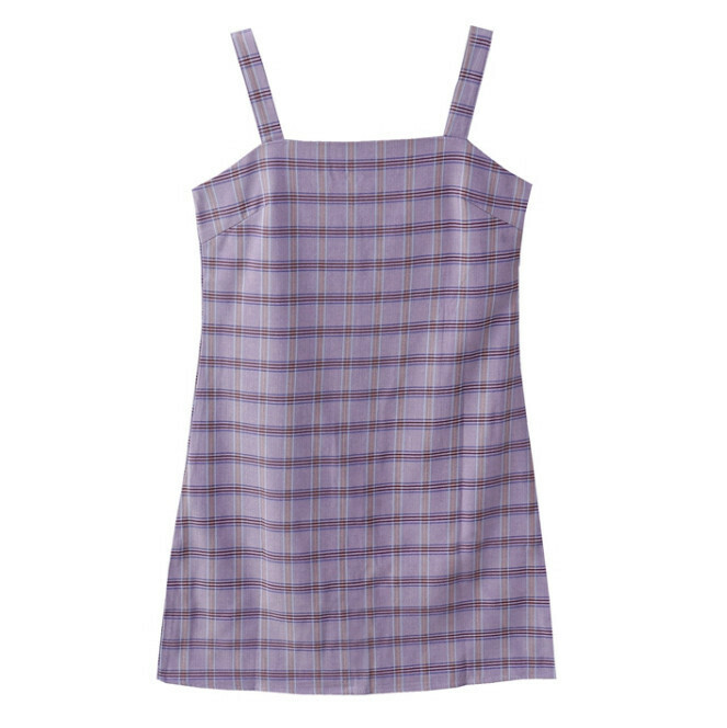 Hot selling plaid suspender dress [Purple] [Size S-M] (please contact customer service to confirm the delivery size after placing the order)