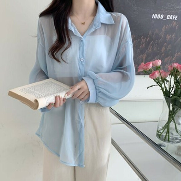 Summer thin ice silk cardigan (blue) [Size: S-XL] [Contact customer service to confirm the shipping size after placing an order]