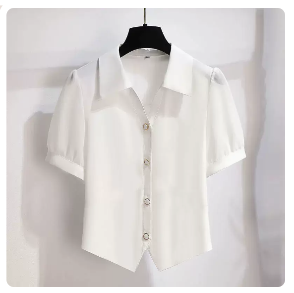 Chiffon Short Sleeve Shirt (White Size: S-3XL) (Please contact customer service to confirm the shipping size after placing an order)