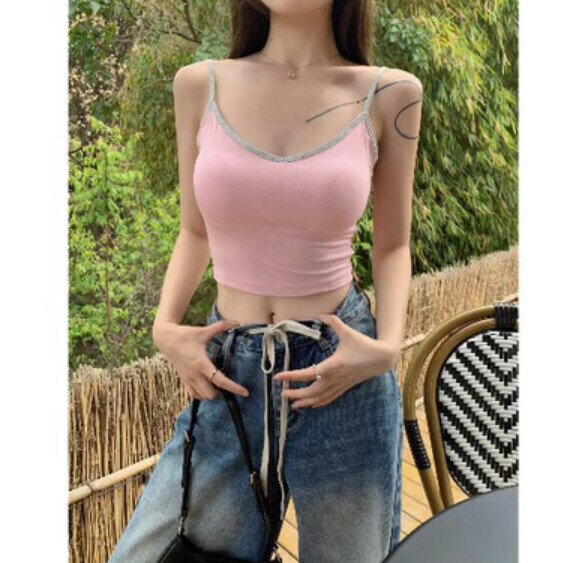 Summer Inner Strap Chest Padded Small Vest (Pink) [One Size]