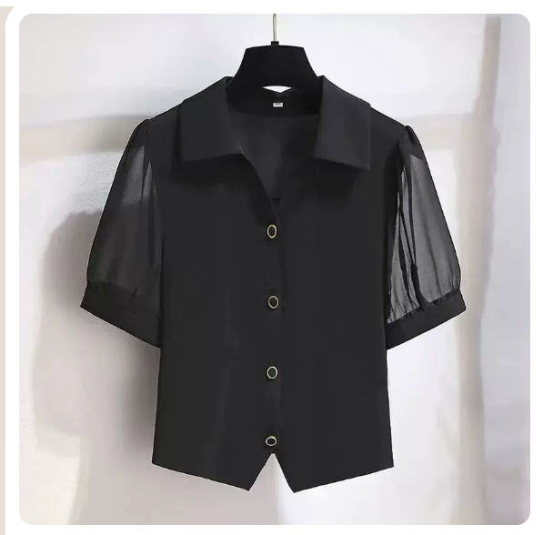 Chiffon Short Sleeve Shirt (Black Size: S-3XL) (Please contact customer service to confirm the shipping size after placing an order)