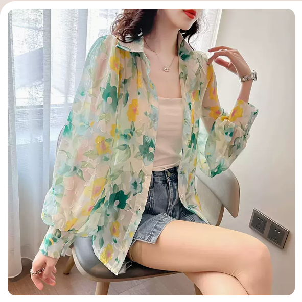 Loose chiffon balloon sleeve shirt (picture color size: S-3XL) (please contact customer service to confirm the shipping size after placing an order)