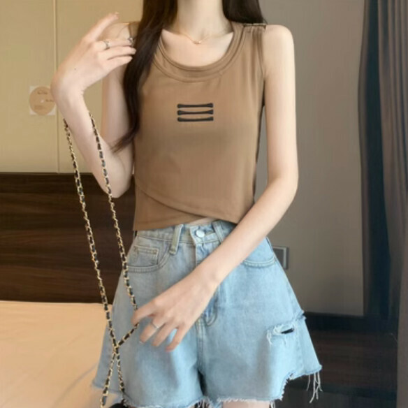 Summer fake two-piece vest (coffee color) [one size]