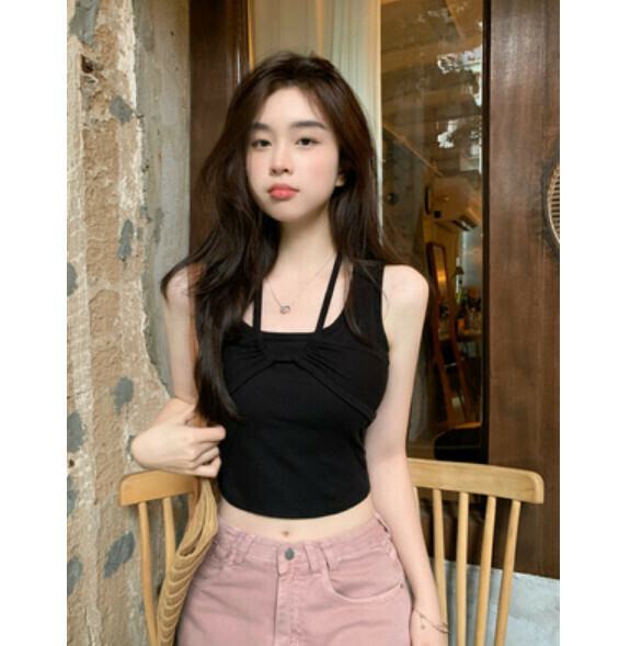 Summer halterneck vest with chest pad (black) [one size]