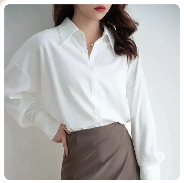 Loose drape long-sleeved shirt (white size: S-3XL) (please contact customer service to confirm the shipping size after placing an order)