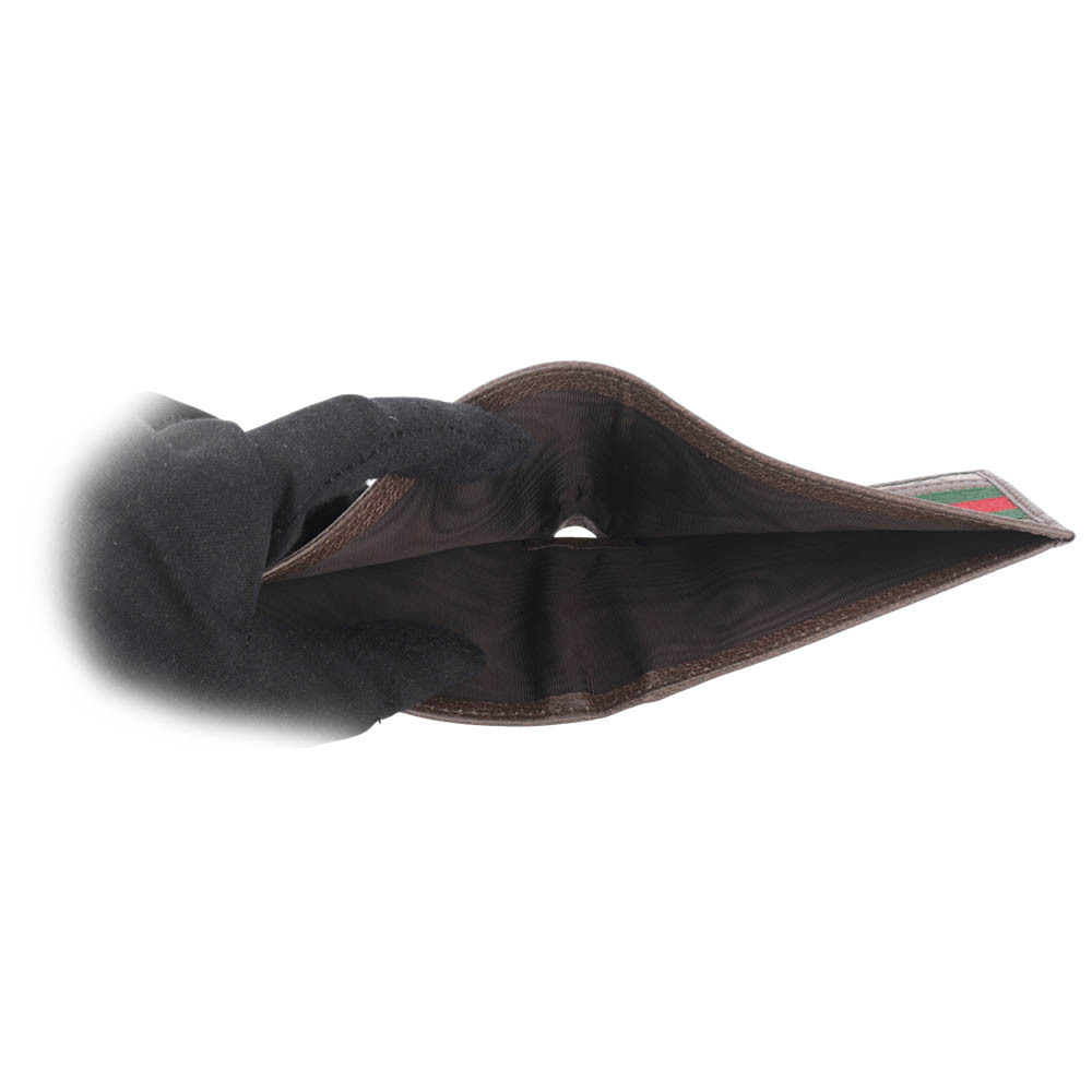 【GUCCI】Ophidia GG 塗層帆布綠紅迷你對開4卡短夾(米色/烏木色) 597610 96IWT 8745