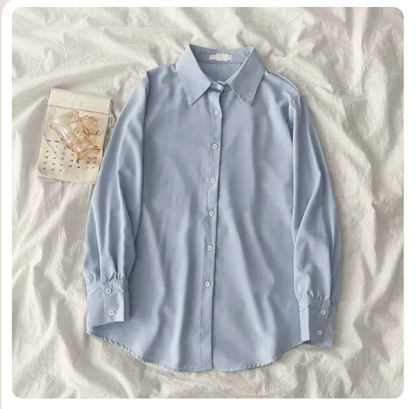 爆款長袖寬松雪紡襯衫(藍色 尺碼:S-3XL)(下單後請聯絡客服確認發貨尺碼)
