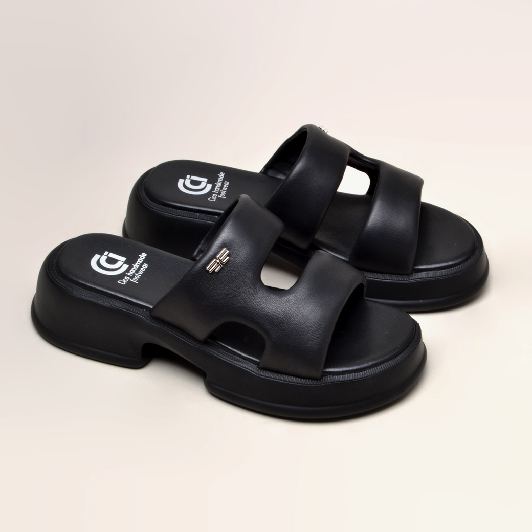 6395 羊皮 厚底涼鞋 黑