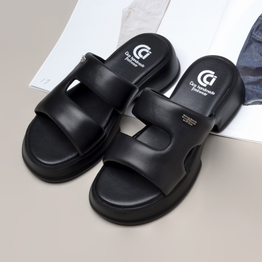 6395 羊皮 厚底涼鞋 黑