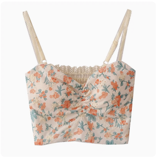 Sweet Floral V-Neck Camisole (Orange Floral) (One Size)