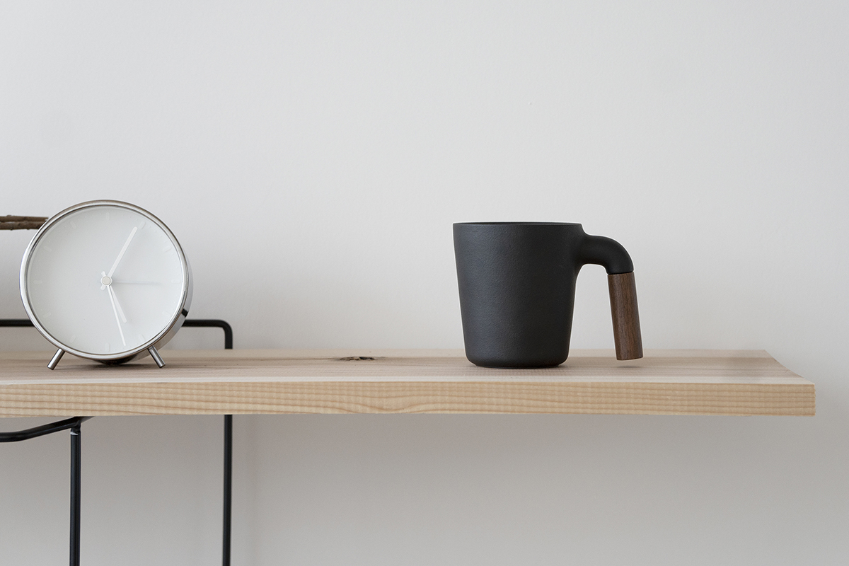 黑色陶瓷咖啡杯,馬克杯,木柄杯,手沖咖啡適用