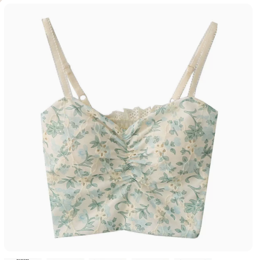 Sweet Floral V-Neck Camisole (Green Floral) (One Size)