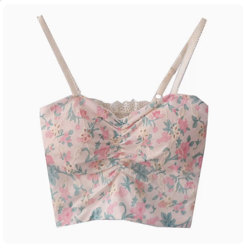 Sweet Floral V-Neck Camisole (Pink Floral) (One Size)