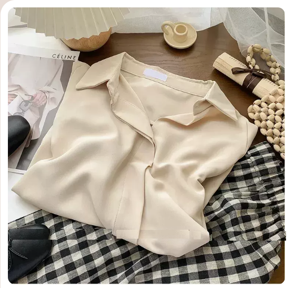 Long Sleeve Loose Chiffon Shirt (Apricot Size: S-3XL) (Please contact customer service to confirm the shipping size after placing an order)