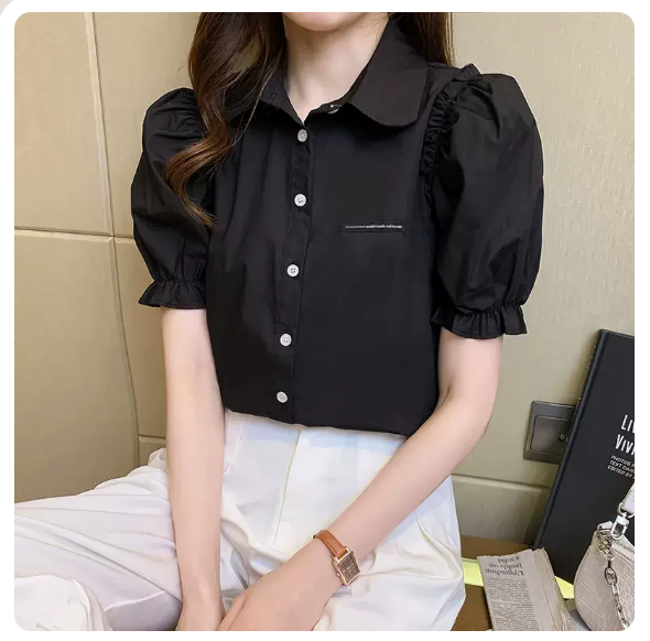 Puff Sleeve Shirt (Black Size: S-3XL) (Please contact customer service to confirm the shipping size after placing an order)
