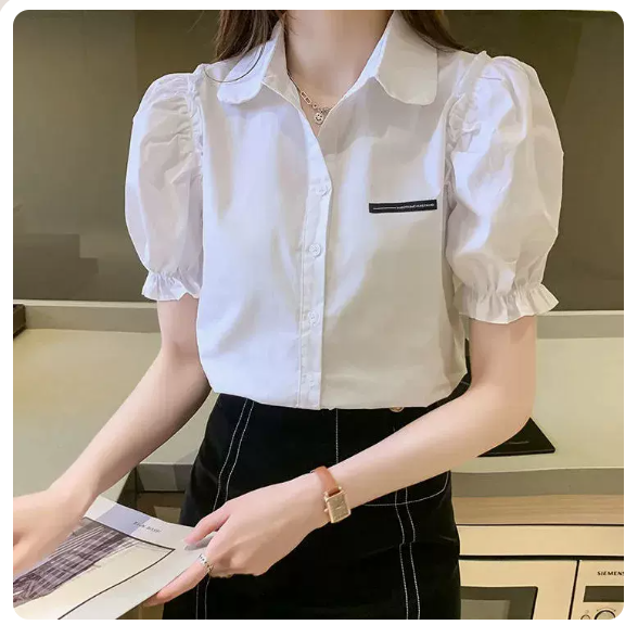 Puff Sleeve Shirt (White Size: S-3XL) (Please contact customer service to confirm the shipping size after placing an order)