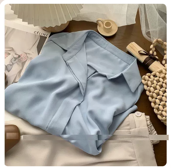 Long Sleeve Loose Chiffon Shirt (Blue Size: S-3XL) (Please contact customer service to confirm the shipping size after placing an order)