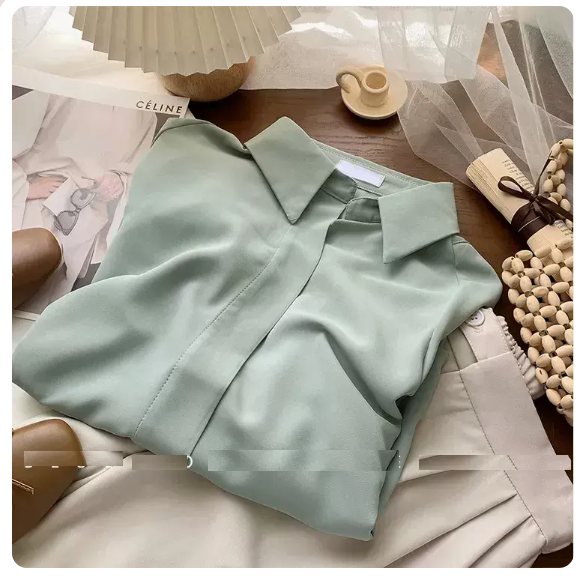 Long Sleeve Loose Chiffon Shirt (Green Size: S-3XL) (Please contact customer service to confirm the shipping size after placing an order)