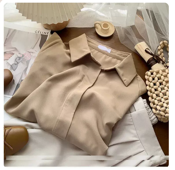 Long Sleeve Loose Chiffon Shirt (Brown Size: S-3XL) (Please contact customer service to confirm the shipping size after placing an order)