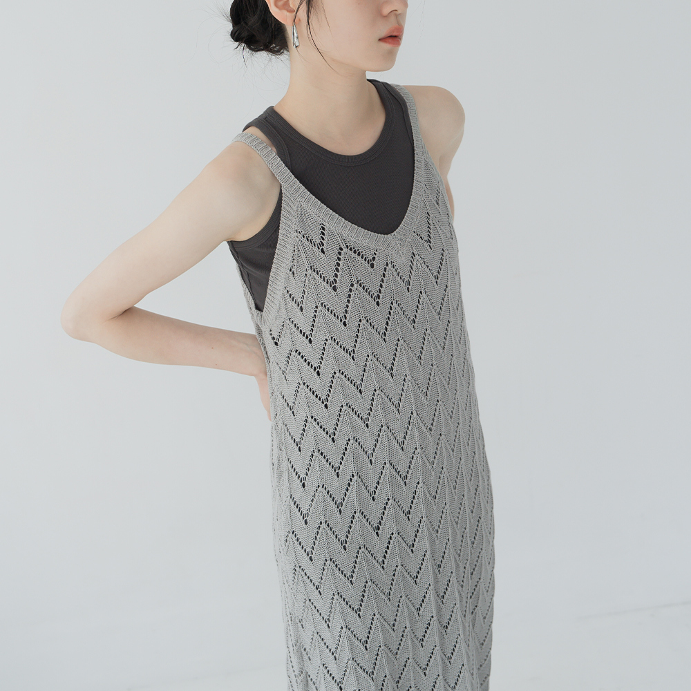 V-shaped hollow shape knitted long spaghetti shoulder cover - Light gray【01013285】in stock+pre-order