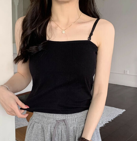 Summer Cropped Slim Fit Vest with Chest Padding (Black) [One Size]