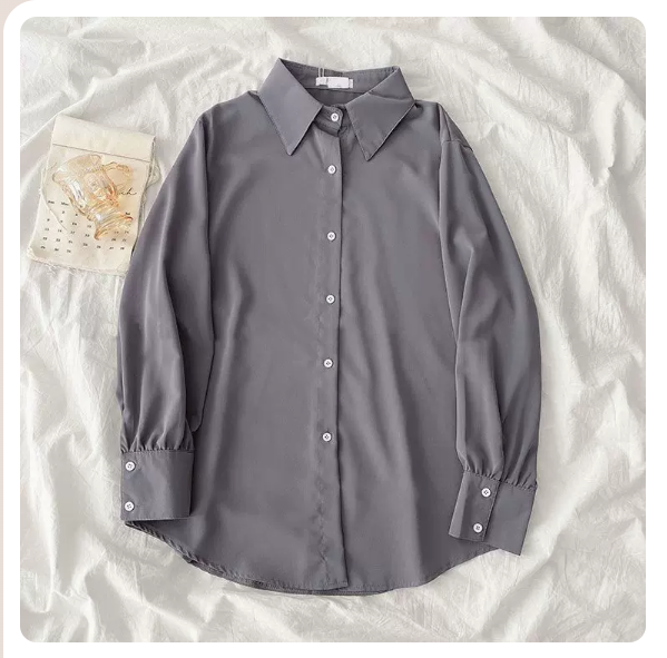 激抵長袖寬松雪紡襯衫(灰色 尺碼:S-3XL)(下單後請聯絡客服確認發貨尺碼)