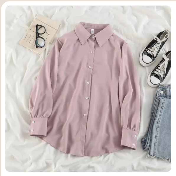 Long Sleeve Loose Chiffon Shirt (Leather Pink Size: S-3XL) (Please contact customer service to confirm the shipping size after placing an order)