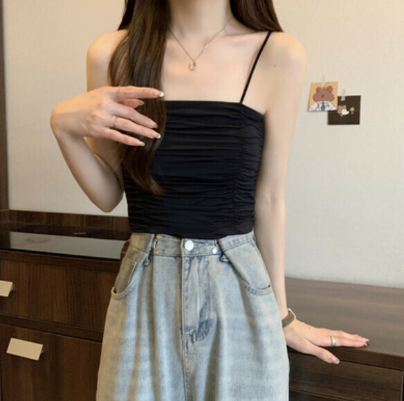Summer Inner Strap Chest Padded Vest (Black) [One Size]