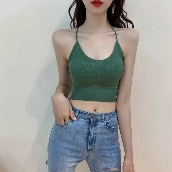 Summer bandeau vest with bra pad (green) [Size: S-L] [Contact customer service to confirm the shipping size after placing an order]