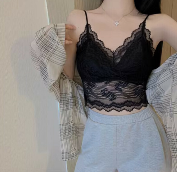 Summer lace camisole (black) [Size: S-L] [Contact customer service to confirm the shipping size after placing an order]
