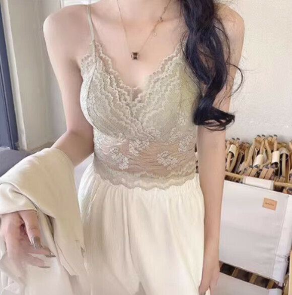 Summer lace camisole (green) [Size: S-L] [Contact customer service to confirm the shipping size after placing an order]