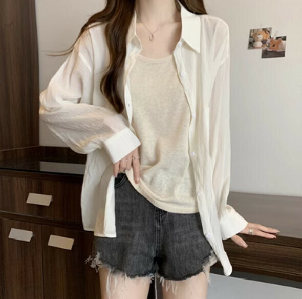 Summer loose long-sleeved shirt (apricot) [one size] [without suspenders]